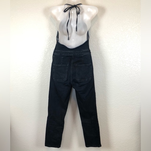Free People Hearts on Fire Black Denim Open Back Halterall Jumpsuit size 2 - Picture 9 of 14